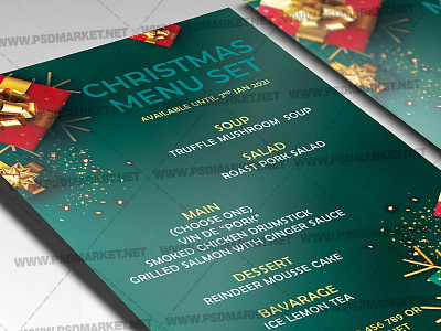 Christmas Menu Template - Flyer PSD christmas christmas 2020 christmas flyer christmas market christmas menu christmas vacation menu design menu set new year menu new year menu set xmas xmas menu set
