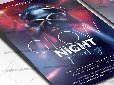 Glow Night Party Flyer - PSD Template