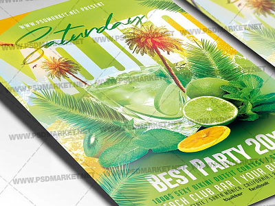 Mojito Saturday Flyer - PSD Template beach flyer psd club summer party flyer flyer party mojito flyer mojito poster summer club party summer flyer summer flyer template summer party summer party flyer summer party flyer templates summer vibes summer vibes flyer