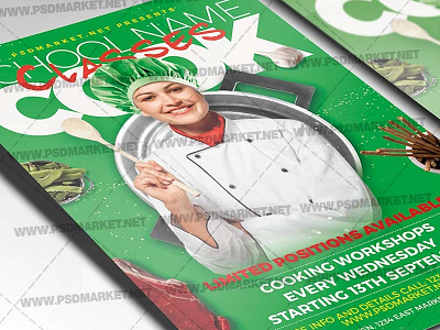 Cook Classes Flyer - PSD Template chef cook cook classes flyer cook classes poster cook flyer cook school cooking classes cooking lesson culinary food kitchen lessons recipe restaurant school training