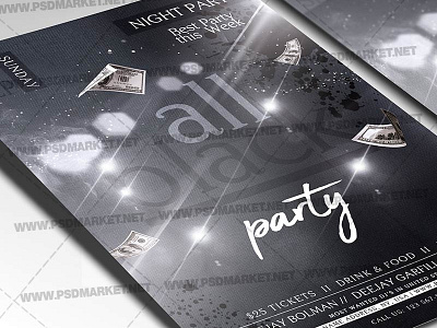 All Club Black Party Flyer - PSD Template