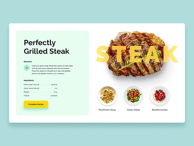 Perfectly Grilled Steak 2d 3d adobe xd adobe xd templates design flat food ipad layout light minimal simple typography ui ux web yellow