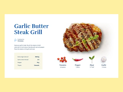 Garlic Butter Steak Grill 2d design flat flatdesign food food illustration minimal simple typography ui ux web website white