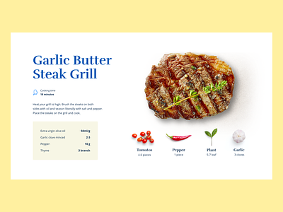 Garlic Butter Steak Grill 2d design flat flatdesign food food illustration minimal simple typography ui ux web website white