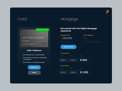 Card & Mortgage widget 2d adobe adobexd darkui design finance flat typography ui uiux web widget