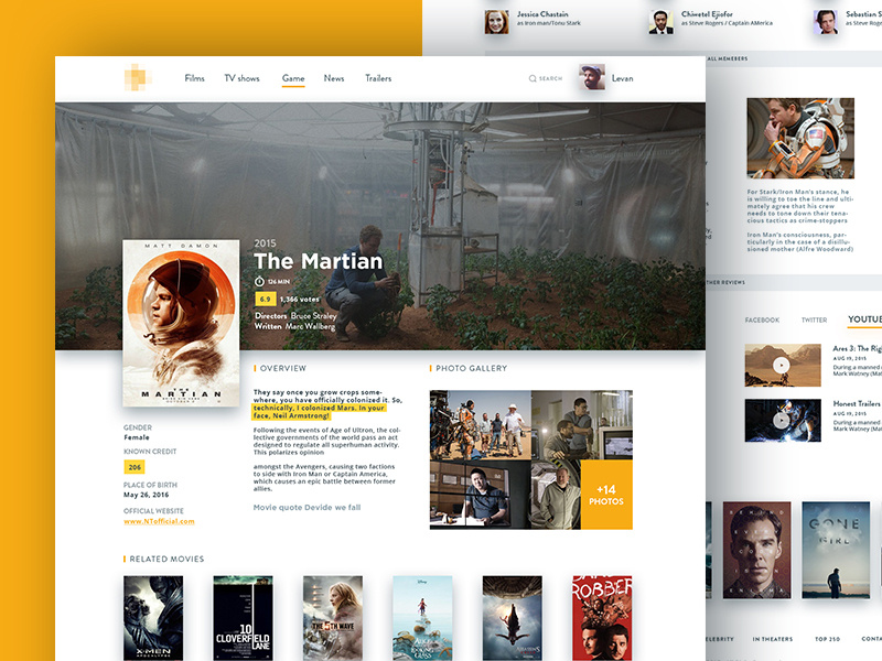 Movie Database Concept layout clean white minimal flat poster cover film database ux movie ui