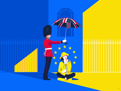 Brexit - night & day brexit digital illustration europe european european union guard illustration illustrator london pop art queen rain sun uk umbrella union welsh