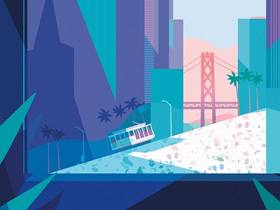 "San Francisco" artwork bridge city design digital illustration digitalart fransisco gate golden illustration illustrator office pop art san san fransisco skyline street tramway view window