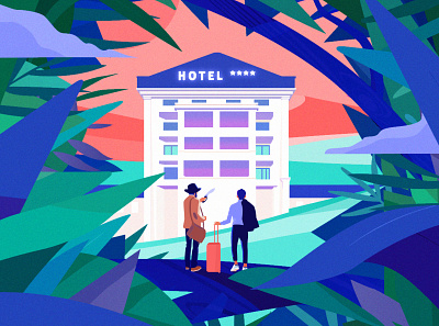« Business hotel : perspective and prospective » artwork business concept conceptual digital illustration digitalart forest hotel illustration illustrator indianajones jungle pop art travel