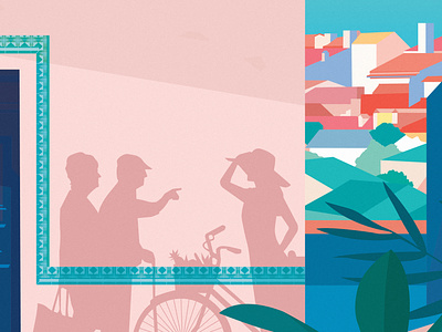 "Market Place" artwork bike country digital illustration france illustration illustrator market pop art village