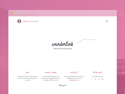 Something I'm working on footer inspiration minimal onepage pink playfull white whitespace