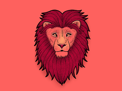 Simba animal colour coral dotwork drawing graphic design illustration lion pink stippling