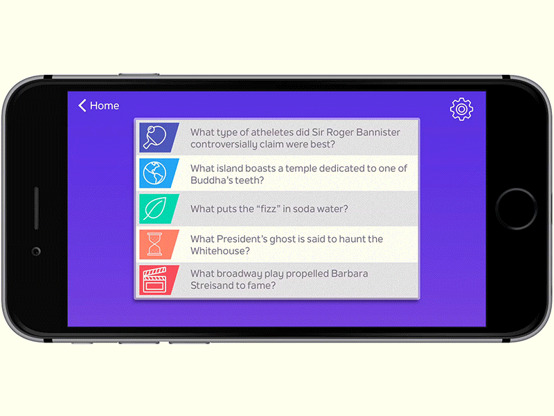 Virtual Pursuit Card UI virtual trivia gif after effects animation iphone test mockup mock mobile game ui