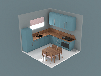 Kitchen 3d cartoon design illustration low poly