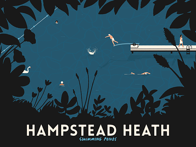 Hampstead Heath diving drawing hampstead illustration illustrator london summer swimming
