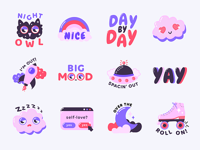 Dreamy Vibes | Snapchat Stickers design digitalart drawing illustration illustrator pink purple snapchat sticker design sticker pack stickers typography vector