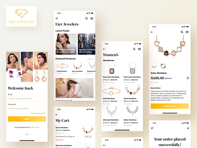 Jewellers app cart design home homepage icon jewelers jewellery login necklace neckless product ui ux