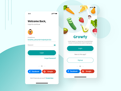 Growfy app big basket branding delivery design food grocery groffers icon login typography ui ux