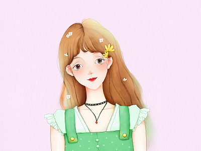 Girl Head 头像 小清新 少女 插图 插画 水彩