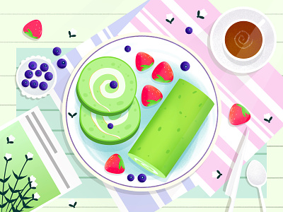 Breakfast ui 小清新 少女 插图 插画 早餐 水果 甜品 蛋糕 设计 食物