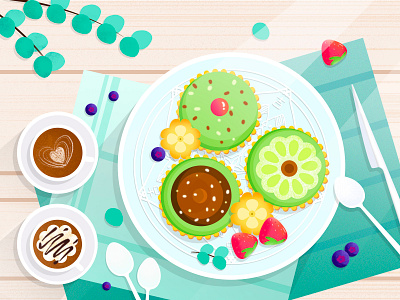Afternoon tea 下午茶 咖啡 夏天 小清新 少女 插图 插画 板绘 水果 蛋糕 设计 食物