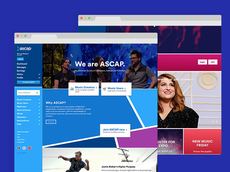 ASCAP template examples music widgets modular responsive ux ui web design
