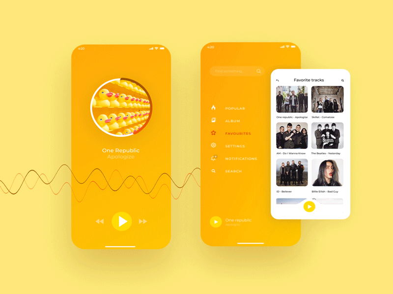 Music mobile app design animation artist design mobile app music music app music player tracks yellow