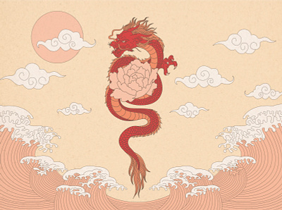 illustration "Dragon" asia design designer dragon illustration illustrator pastel color poster retro