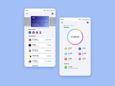 Mobile app design for bank cards.