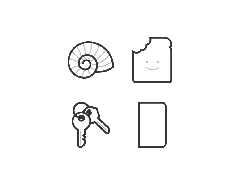 Icon set for an upcoming landing page nautilus keys bread golden ratio vector