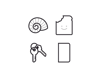 Icon set for an upcoming landing page bread golden ratio keys nautilus vector