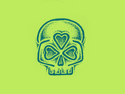 Spooky St. Patrick green hand drawn illustration shamrock skull st patricks day
