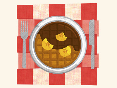 Wafflin' with Textures banana breakfast checkered flat fork icon illustration knife syrup table cloth texture waffle