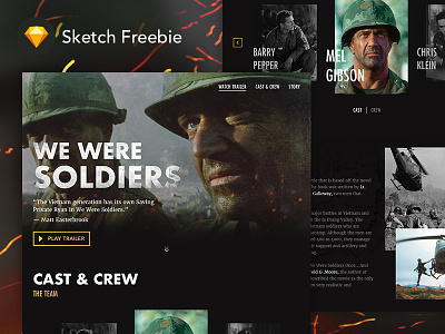 Sketch FREEBIE: Movie Landing Page - We Were Soldiers free freebie landing page movie sketch ui user interface war we were soldiers webdesign website