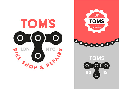 Tom's Bike Shop and Repairs bike branding bycicle cycling design icon identity illustration logo mascot minimal tom toms vector