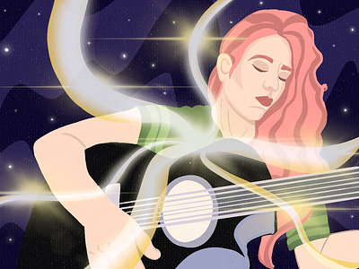 Music of the soul guitar illustration meditation music musical playing procreate soul space stars