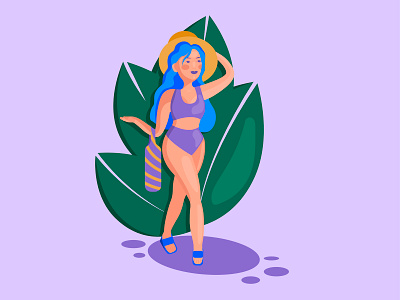 Girl on the beach beach blue hair character design girl illustration summer swimsuit vector vector illustration