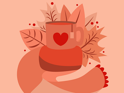 hello autumn! autumn cup of tea design fall heart leaves logo scarf tea vector vector illustration warm