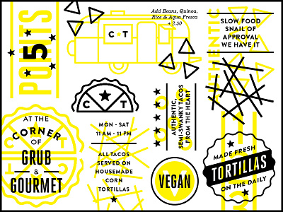 Taco Identity & Menu Elements airstream black chips menu salsa slow food taco tortillas vegan yellow