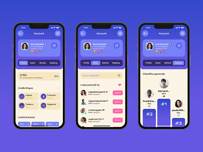 Talkwithme App account account page app design digital product digital product design game gamification language learning mobile mobile app product design quiz talk ui ui design user account ux ux design videocall