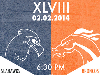 Super bowl XLVIII Poster advertising broncos denver football illustration nfl seahawks seattle sports super bowl vector xlviii