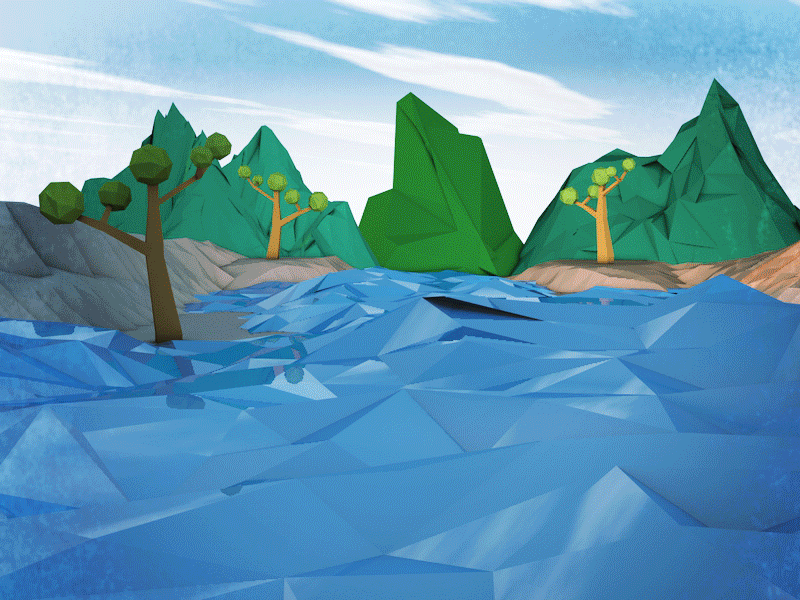 Low Poly Timelapse cinema 4d day gif landscape low poly mountains night polygons sky texture trees water