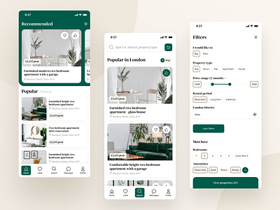 Real estate app app debutshot design elegant green minimal realestate ux