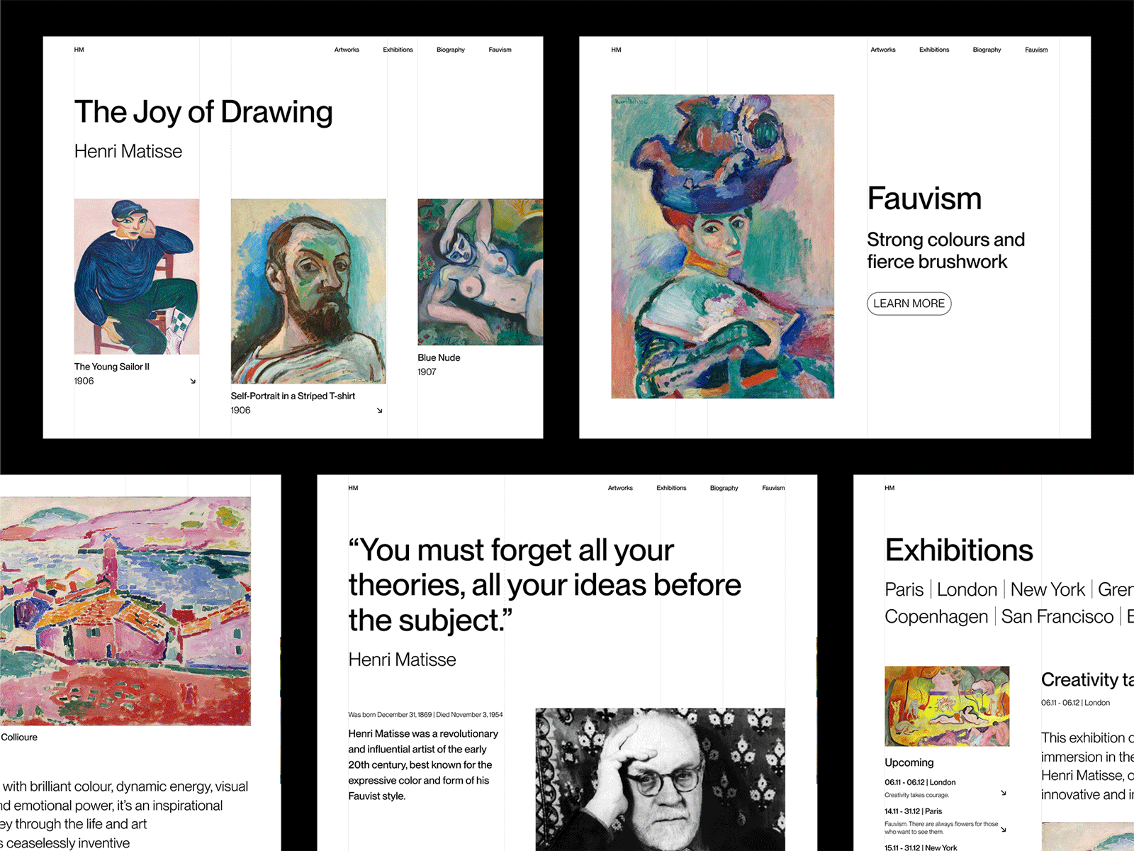 Tribute to Henri Matisse. The Joy of Drawing art grotesk modern museum paintings ui website