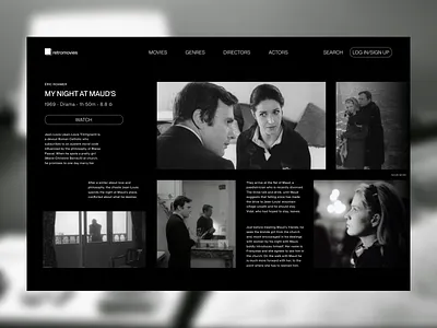 Movie's page blackandwhite cinema darkmode movies newwave ui website