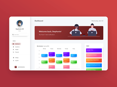 University Student Portal Redesign calendar dashboard product design side bar side nav student student project timetable ui university ux web design