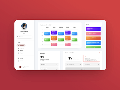 University Student Portal Redesign calendar cards dashboard dashboard ui nav product design side bar student ui uiux ux webdesign