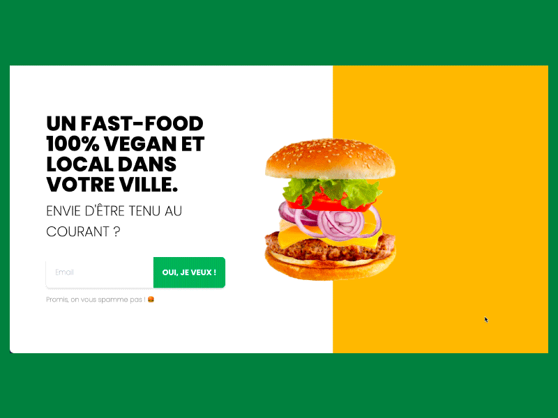 Burger Végé burger design landing page siteweb ui vegetarien web website