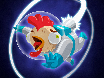 Space Chicken astronaut caricature cartoon character design chicken drawing games illustration jetpack mobile rockets space