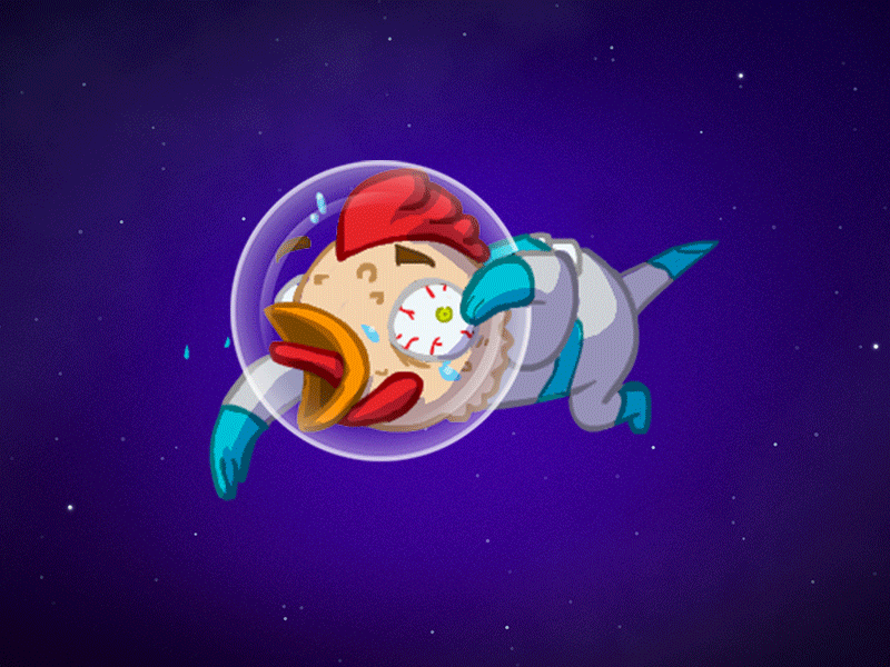 Space Chicken - Flailing astronaut cartoon chicken farm funny illustration mobile game videogames space universe